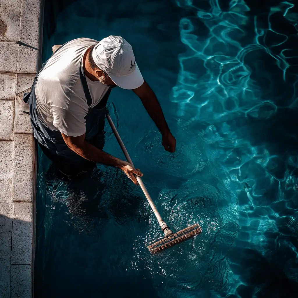 Servicio de mantenimiento de piscina con la limpieza y tratamiento.
